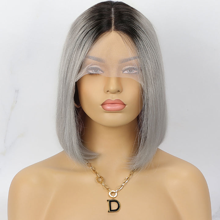 Tammy | Ombre Grey Short Bob Wig 5x5 Lace Straight Human Hair Glueless Wig