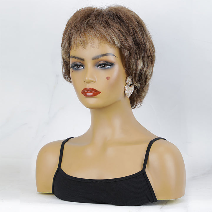 Stella | Ladies Short Pre Styled Wig With Bangs Full Machinemade Wigs Natural Daily Look