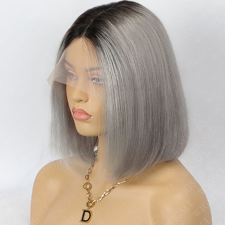 Tammy | Ombre Grey Short Bob Wig 5x5 Lace Straight Human Hair Glueless Wig
