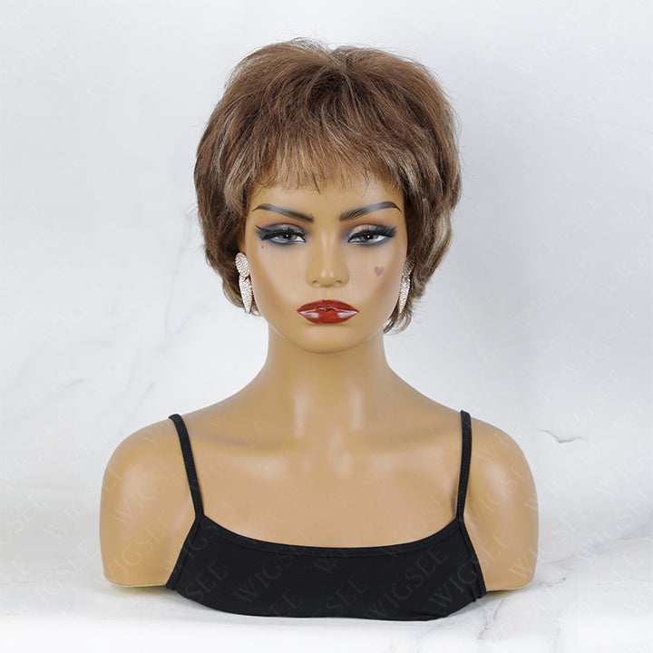 Stella | Ladies Short Pre Styled Wig With Bangs Full Machinemade Wigs Natural Daily Look