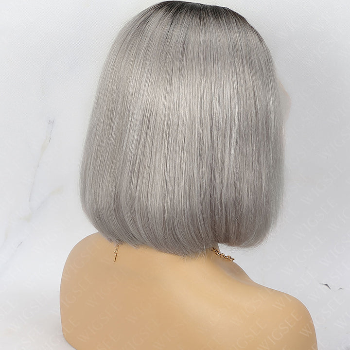 Tammy | Ombre Grey Short Bob Wig 5x5 Lace Straight Human Hair Glueless Wig