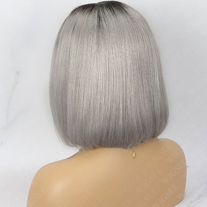 Tammy | Ombre Grey Short Bob Wig 5x5 Lace Straight Human Hair Glueless Wig
