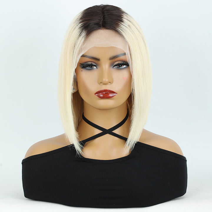 Bernice | T1B/613 Ombre blonde With Black Roots Short Bob Straight Wig 13X4 5X5 Lace Human Hair Wig