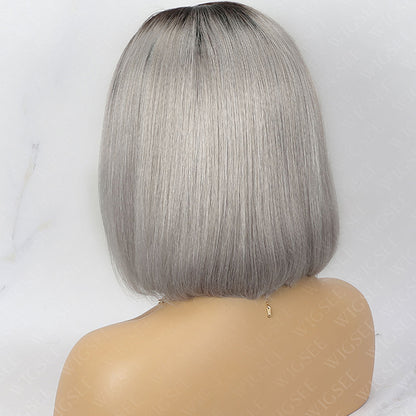 Tammy | Ombre Grey Short Bob Wig 5x5 Lace Straight Human Hair Glueless Wig